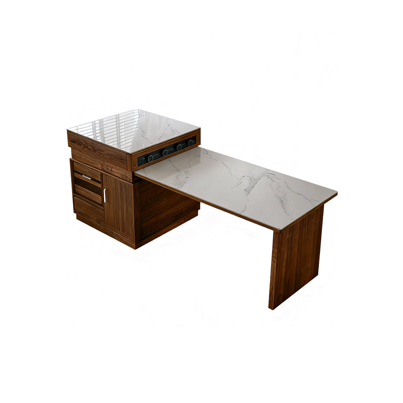 Household retractable solid wood integrated island dining table