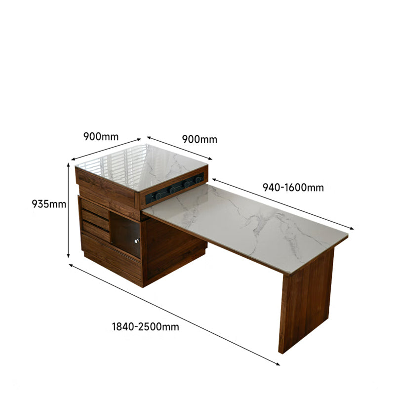 Household retractable solid wood integrated island dining table