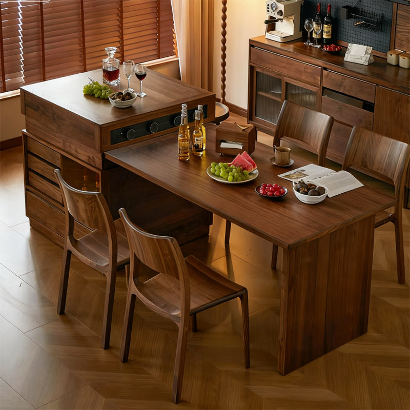 Household retractable solid wood integrated island dining table