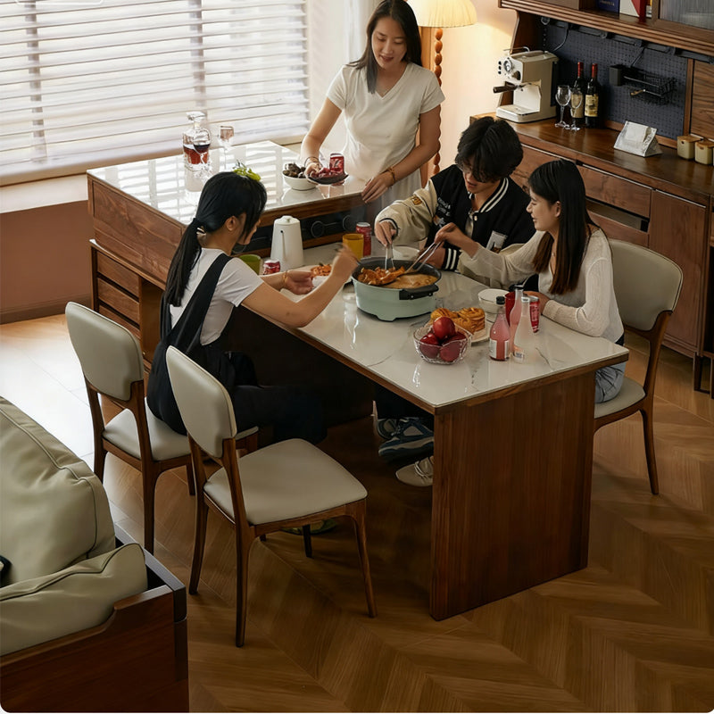 Household retractable solid wood integrated island dining table