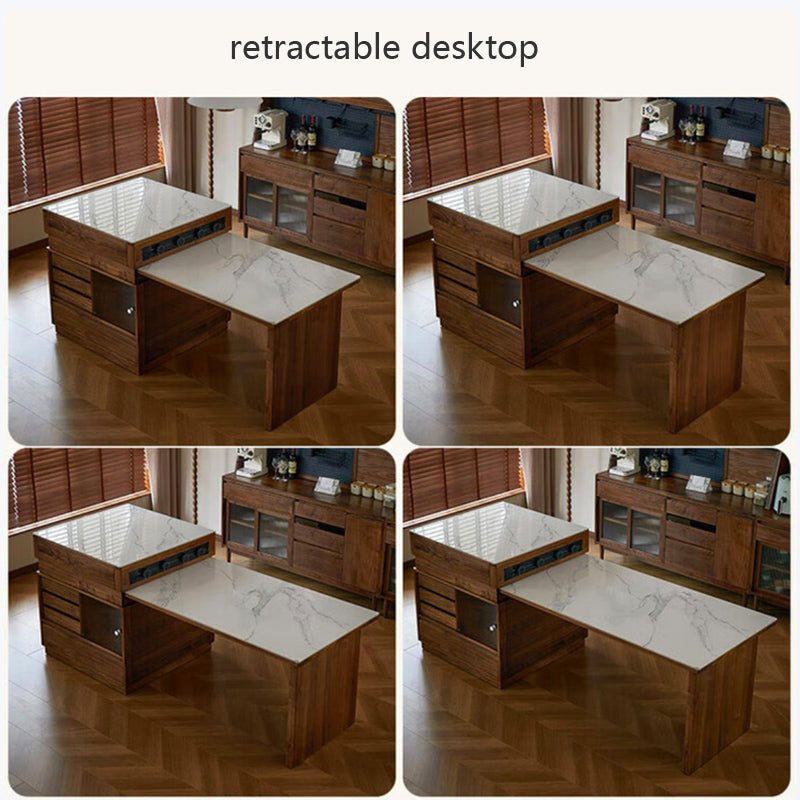 Household retractable solid wood integrated island dining table