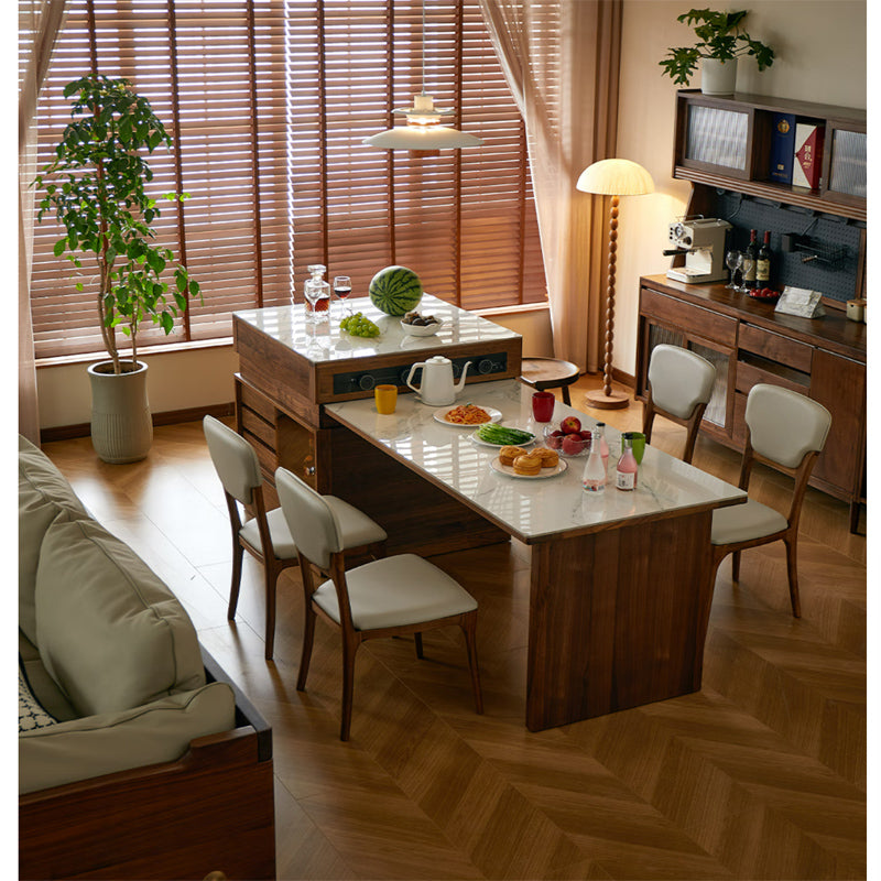 Household retractable solid wood integrated island dining table