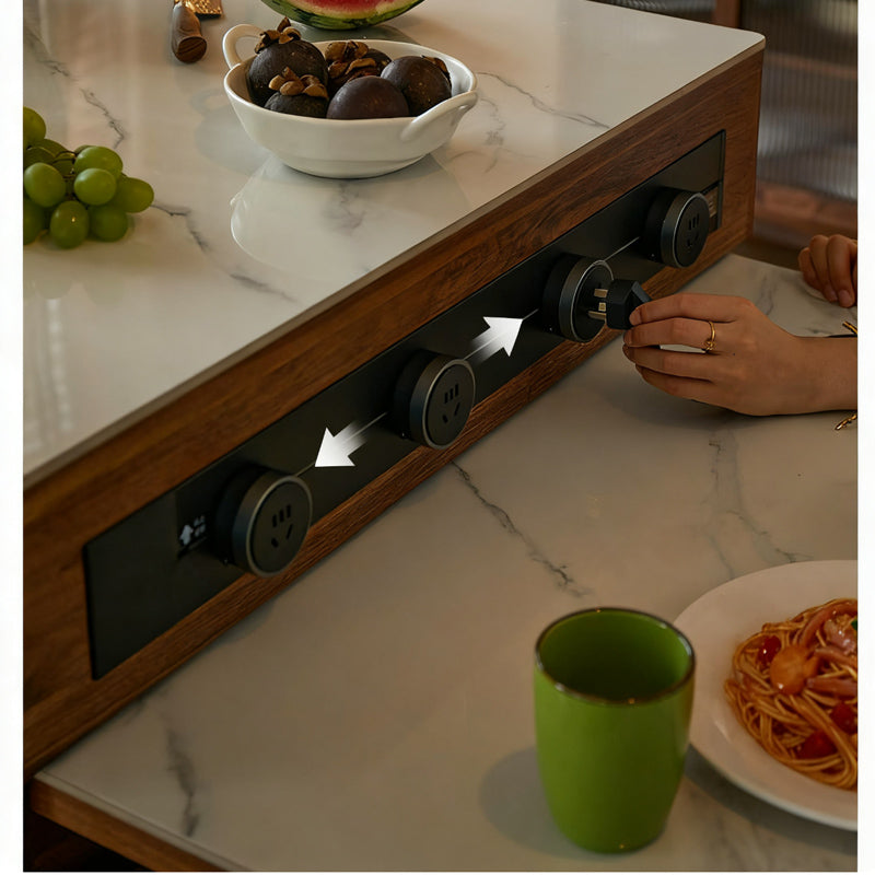Household retractable solid wood integrated island dining table