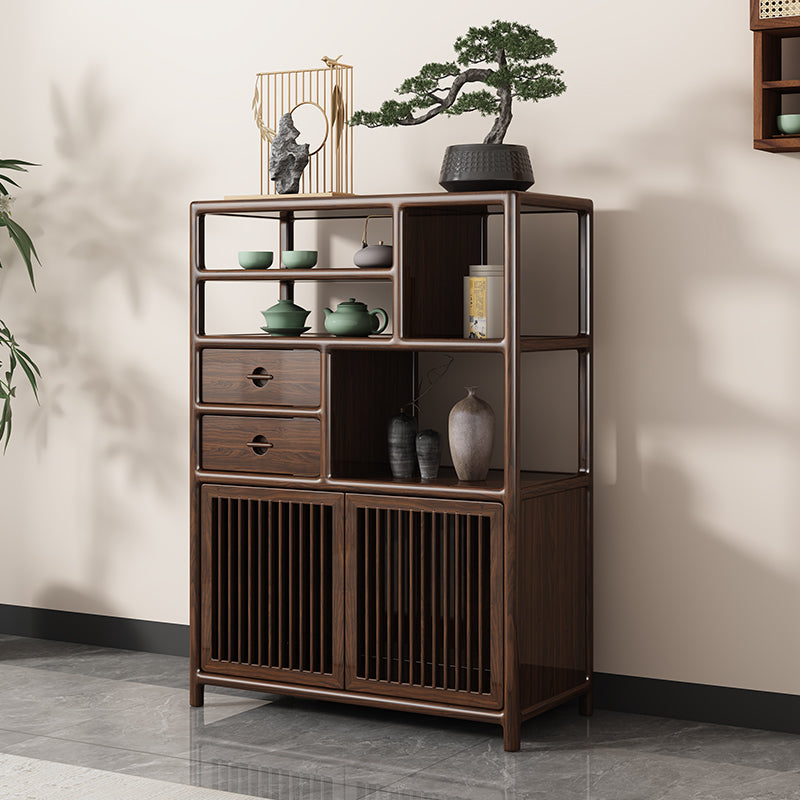Indoor Chinese style black gold wood solid wood tea display cabinet