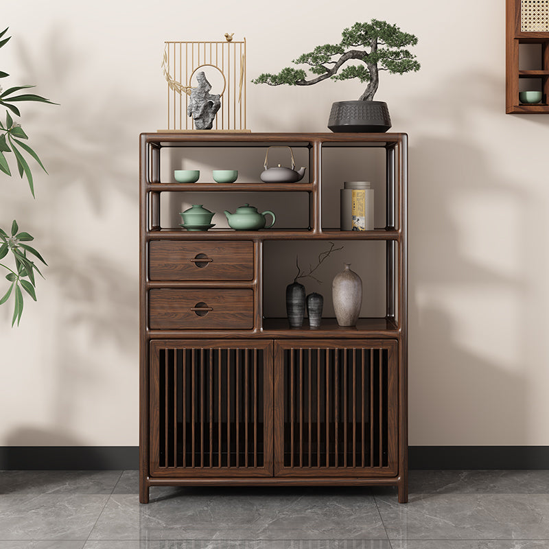 Indoor Chinese style black gold wood solid wood tea display cabinet