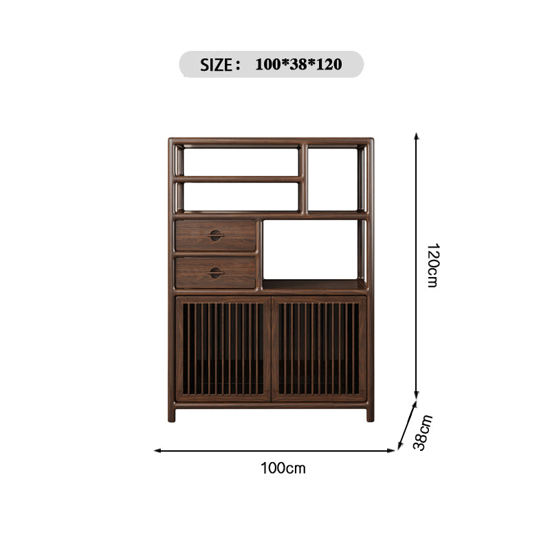 Indoor Chinese style black gold wood solid wood tea display cabinet