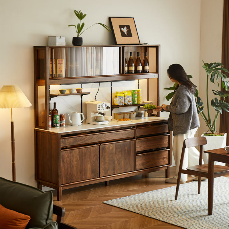 North American Black Walnut Solid Wood Sideboard, Modern and Simple Living Room Slate Storage Cabinet, Storage Cabinet, Display Cabinet