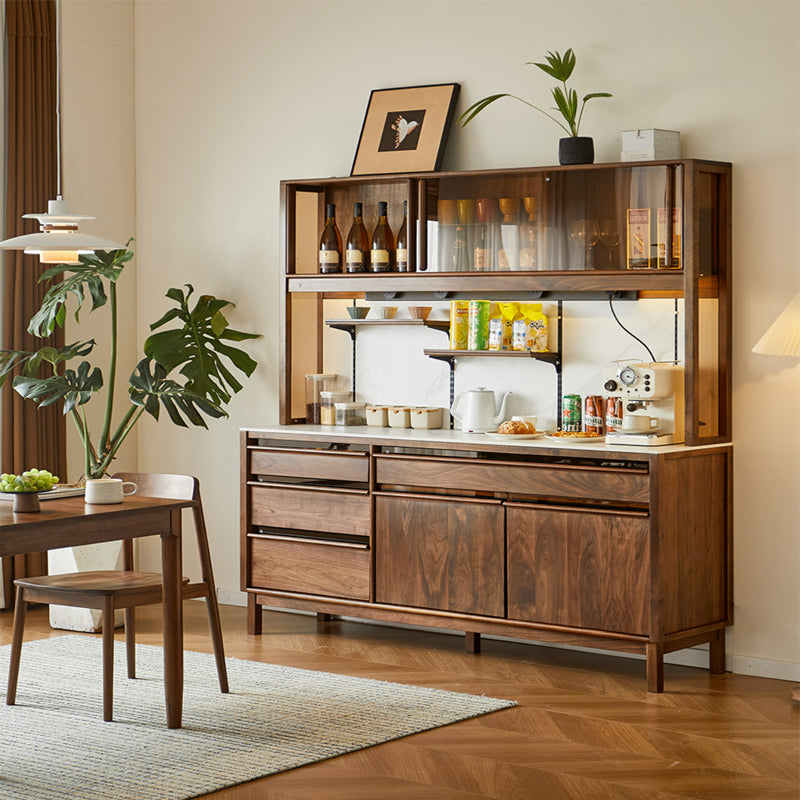 North American Black Walnut Solid Wood Sideboard, Modern and Simple Living Room Slate Storage Cabinet, Storage Cabinet, Display Cabinet
