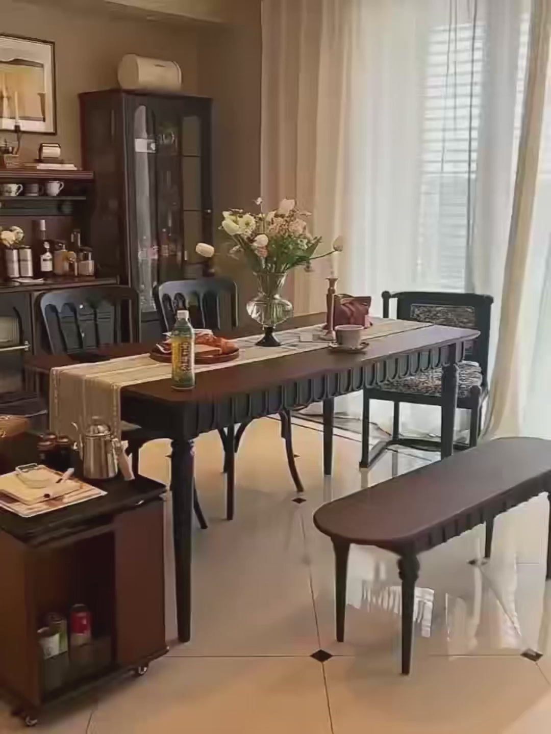 French solid wood retro sideboard