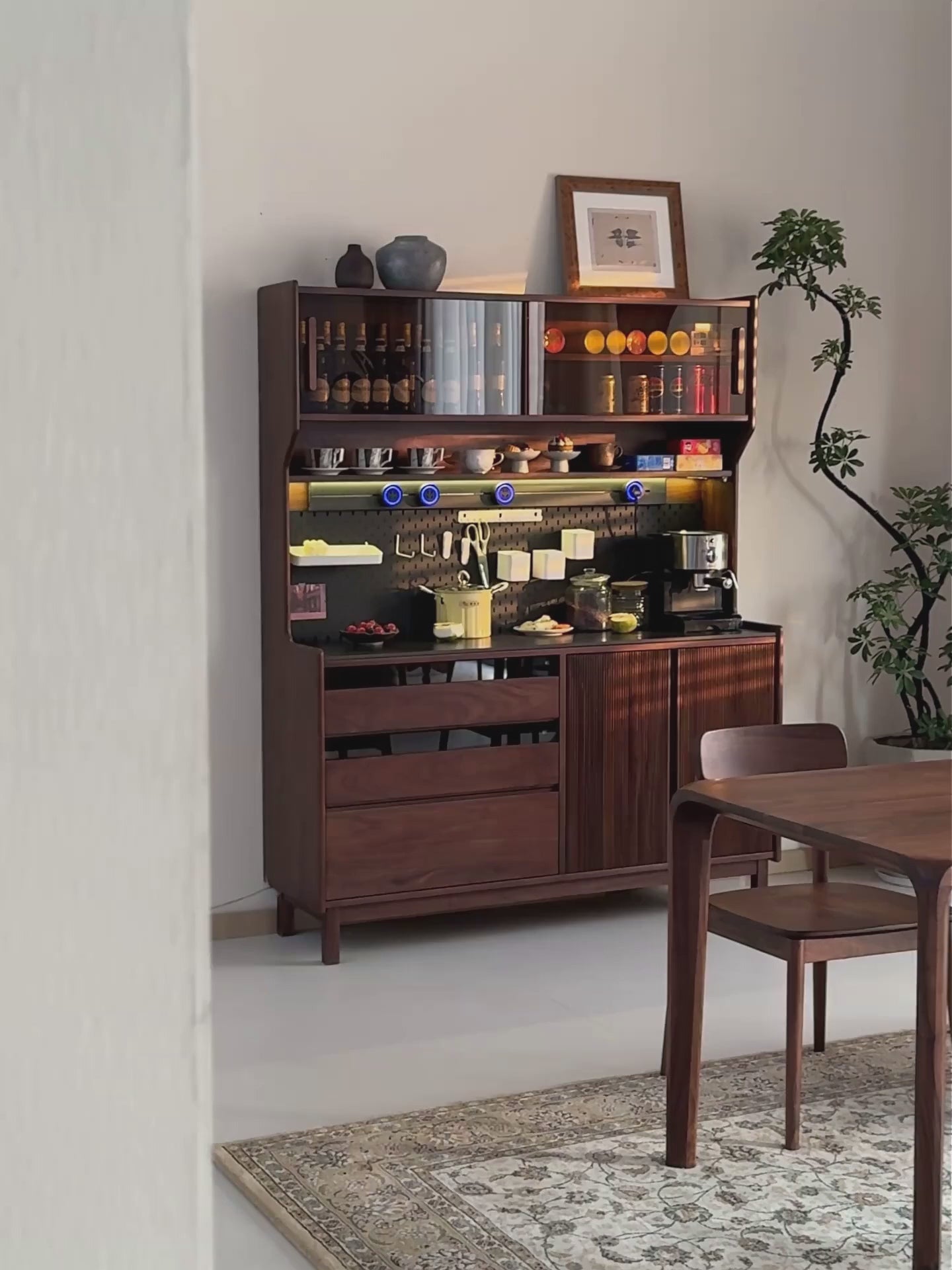 Solid North American black walnut multifunctional dining cabinet